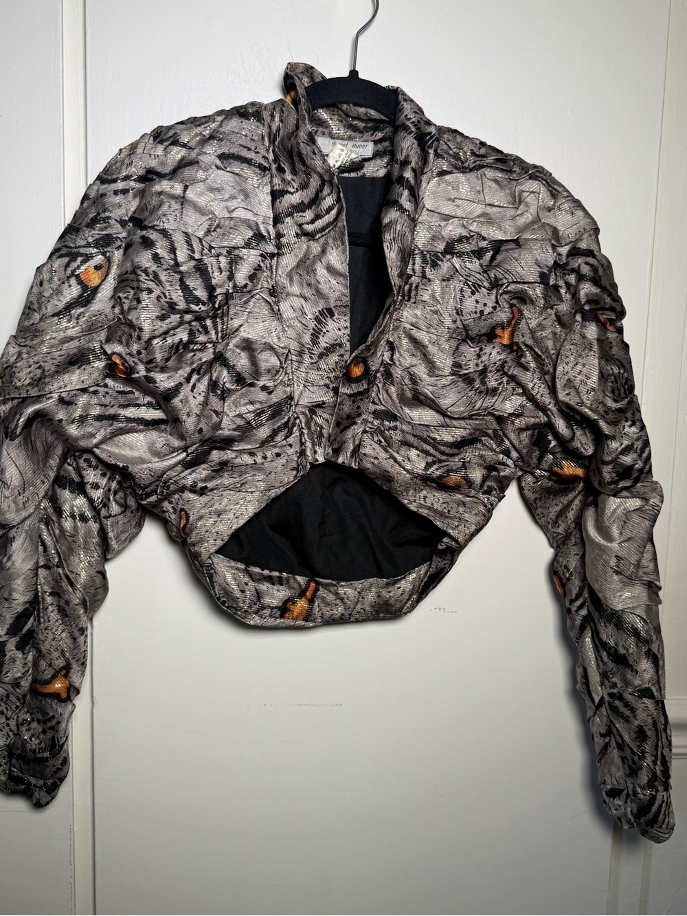 Daniel Dimer Women's Cropped Bolero Jacket in Gray/Orange Tiger Eye Accents VTG